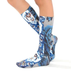 Footwear>Ahcahcum Blue Rose & Flower Knee High Socks