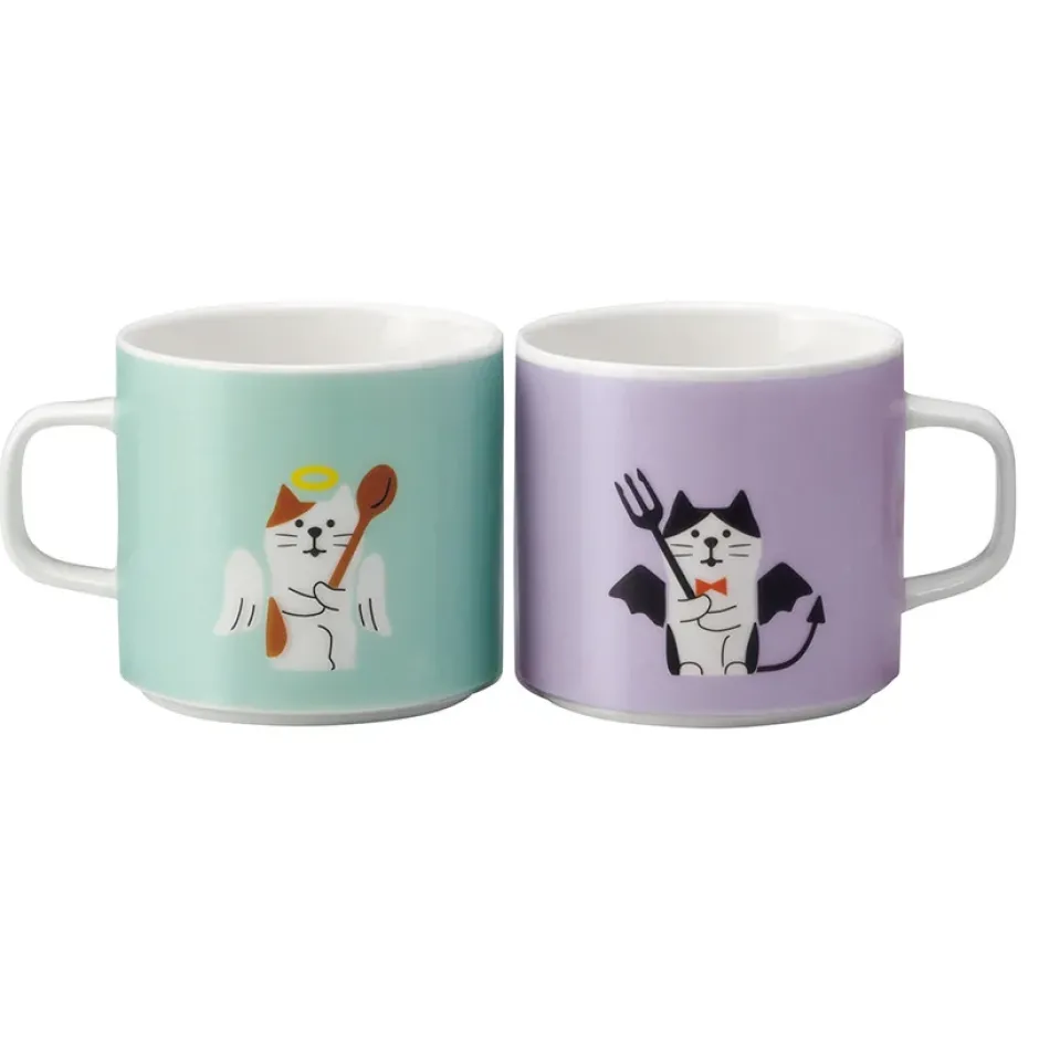 Mugs & Glasses>Concombre Angel & Devil Cat Ceramic Mug Pair Set