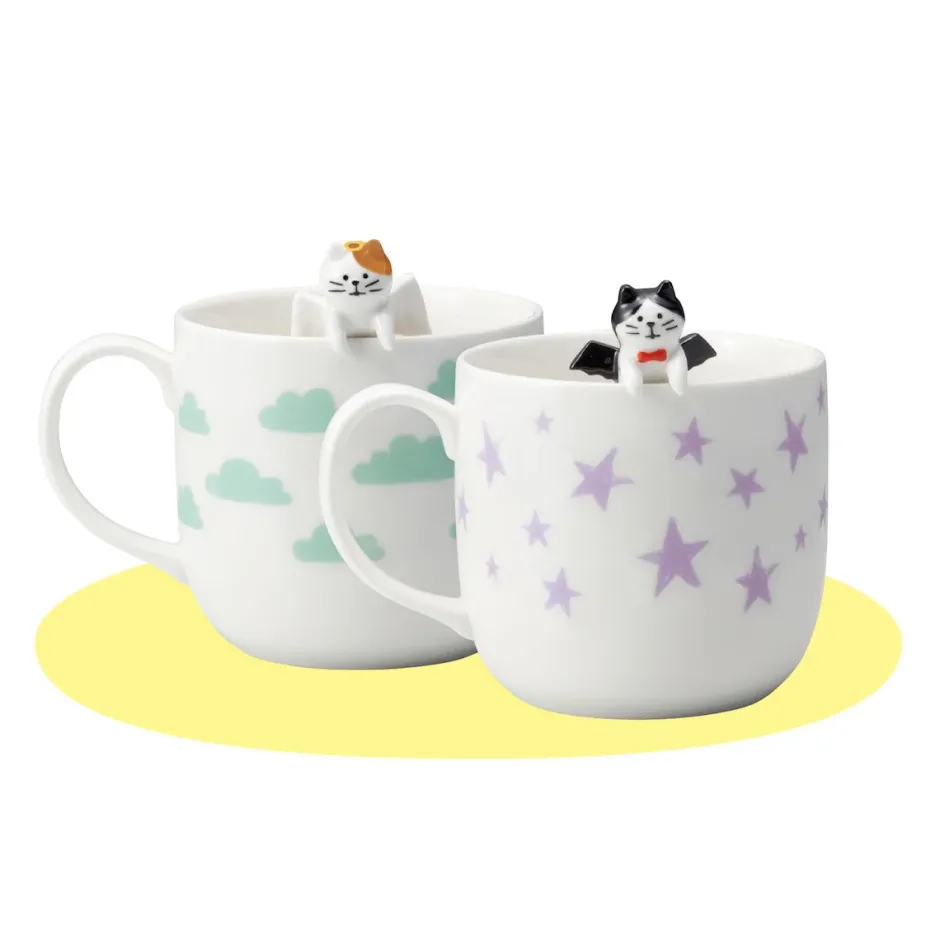 Mugs & Glasses>Concombre Angel & Devil Cat Ceramic Mug Pair Set