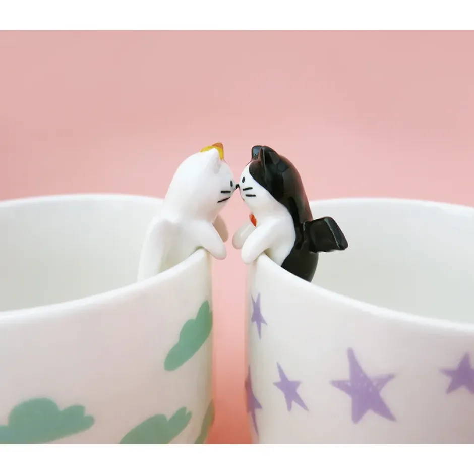 Mugs & Glasses>Concombre Angel & Devil Cat Ceramic Mug Pair Set