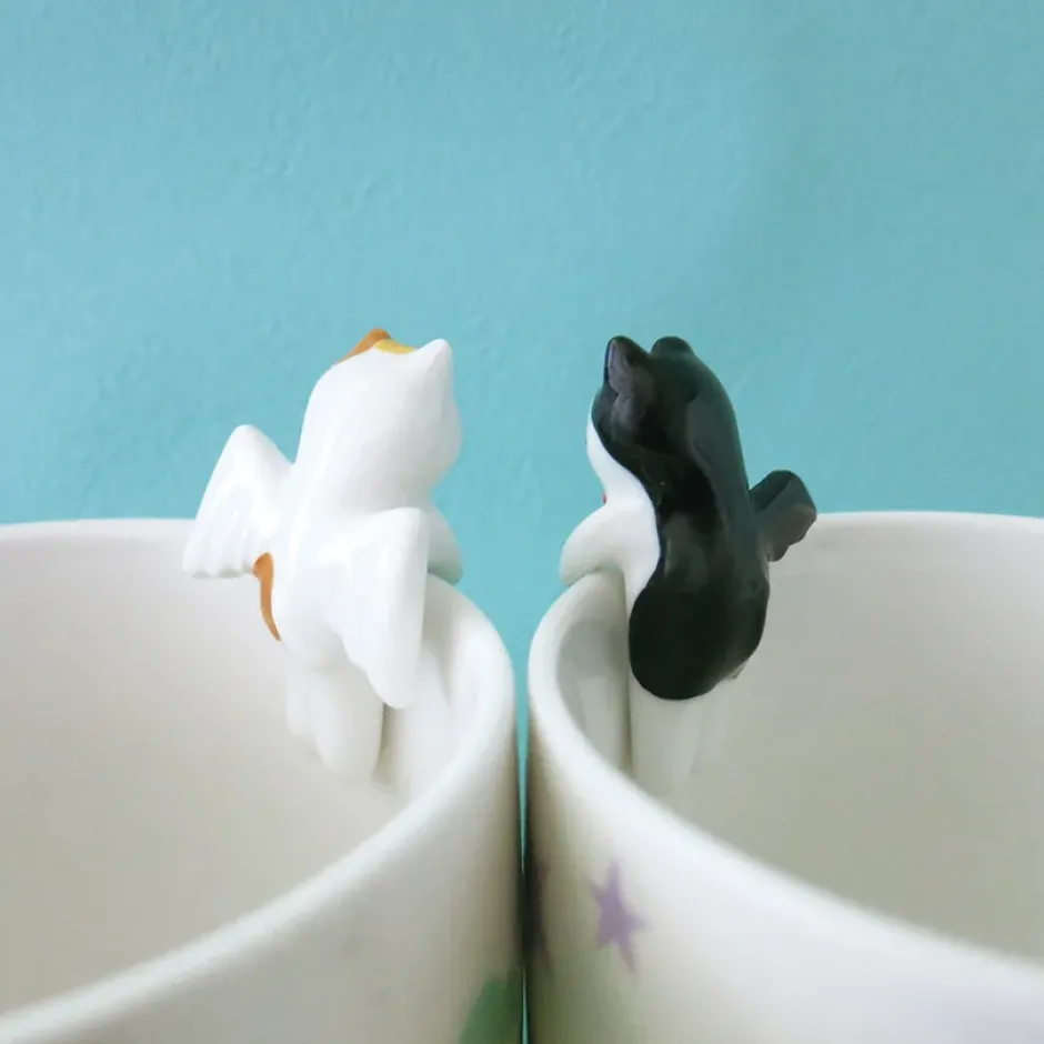Mugs & Glasses>Concombre Angel & Devil Cat Ceramic Mug Pair Set