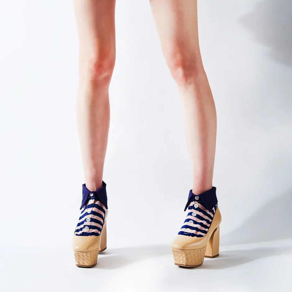 ERIMAKI SOX Pink x Navy Striped Socks New