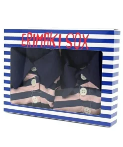ERIMAKI SOX Pink x Navy Striped Socks New