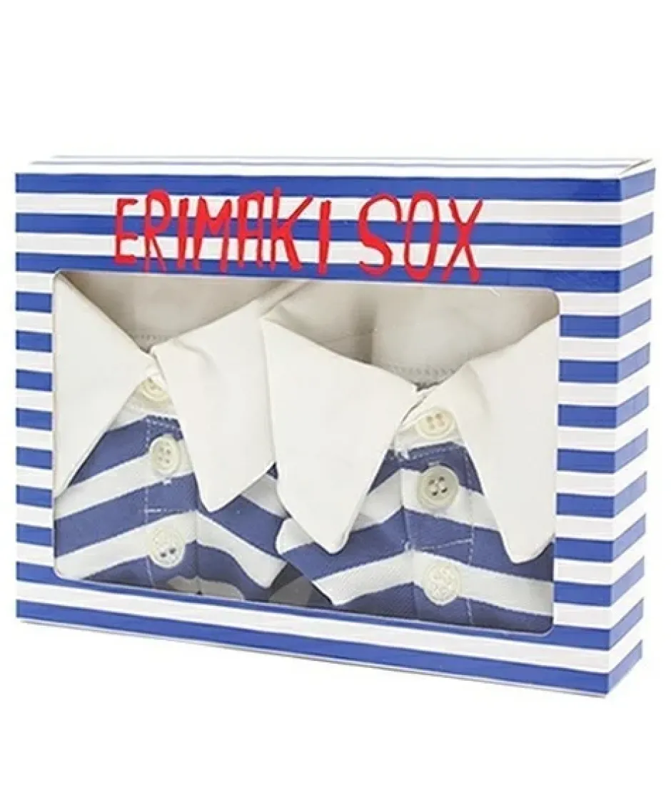Footwear>ERIMAKI SOX White x Blue Striped Socks