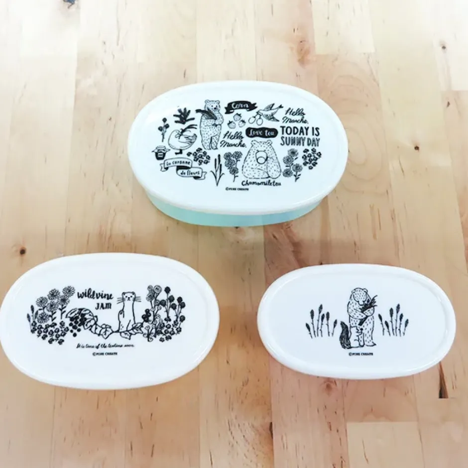 Bento Containers>Hello Marche Botanical Series Elliptical Lunch Box 3-Piece Set