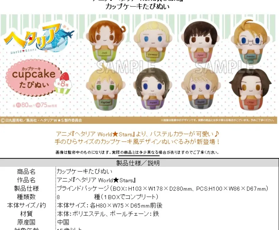 Small Plushies>Hetalia: World Stars Cupcake Tapinui Plushie Box Set