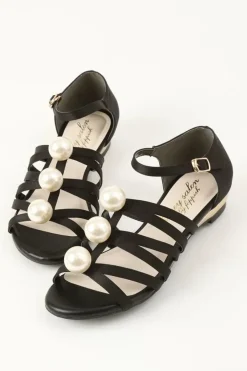 Footwear>Honey Salon Big Pearl Sandals (Black)
