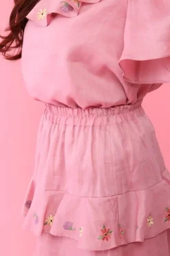 Bottoms>Honey Salon Embroidered Floral Linen Skirt