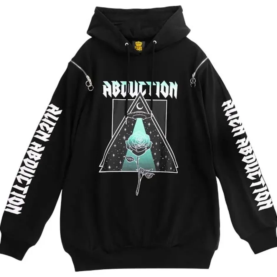 LISTEN FLAVOR Alien Abduction Zippered Shoulder Hoodie Clearance