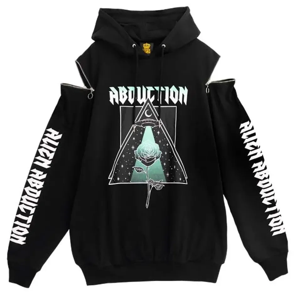 LISTEN FLAVOR Alien Abduction Zippered Shoulder Hoodie Clearance