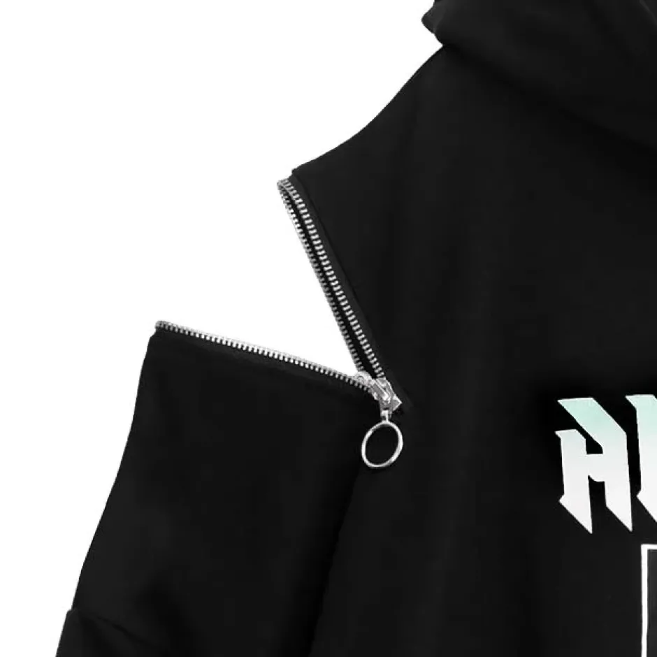 LISTEN FLAVOR Alien Abduction Zippered Shoulder Hoodie Clearance