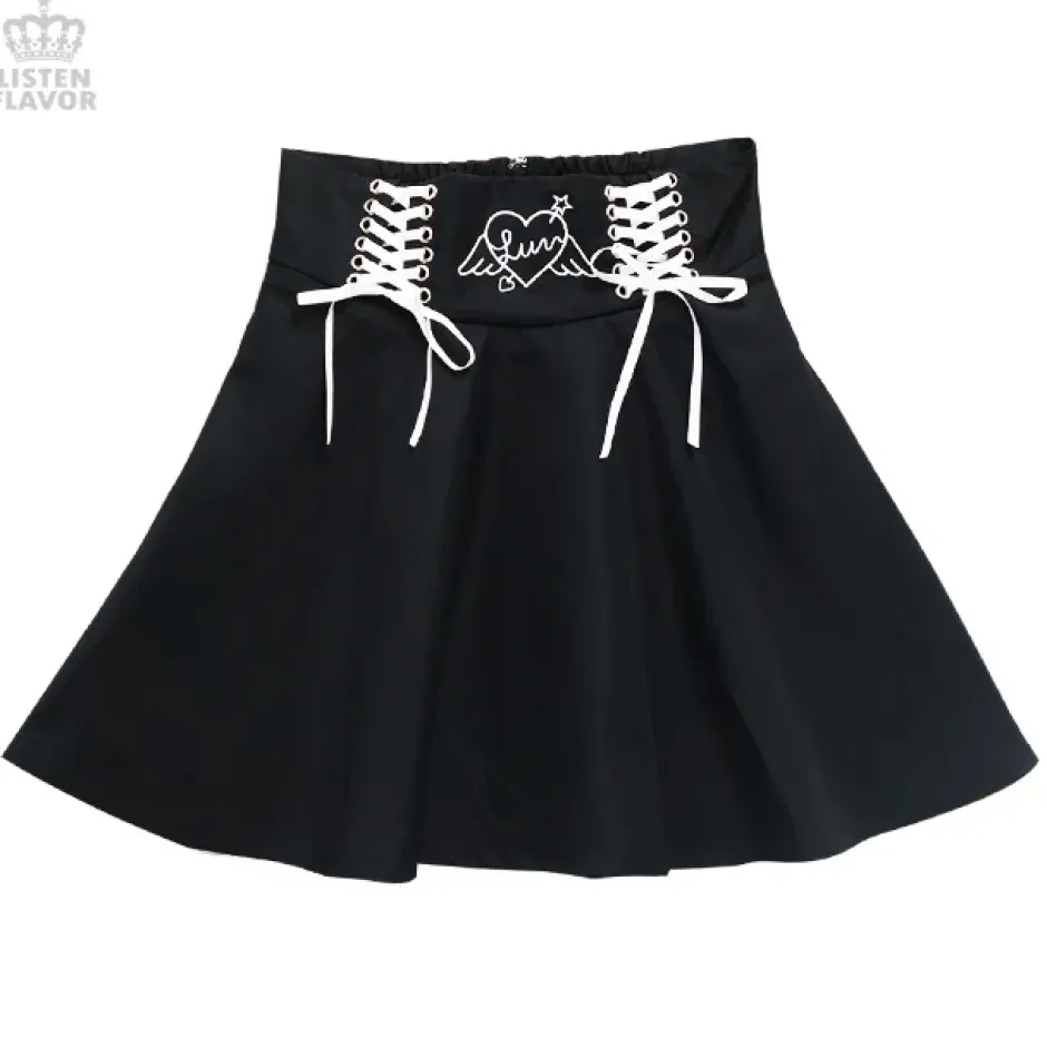 Bottoms>LISTEN FLAVOR Angel Heart Lace-Up Circular Skirt