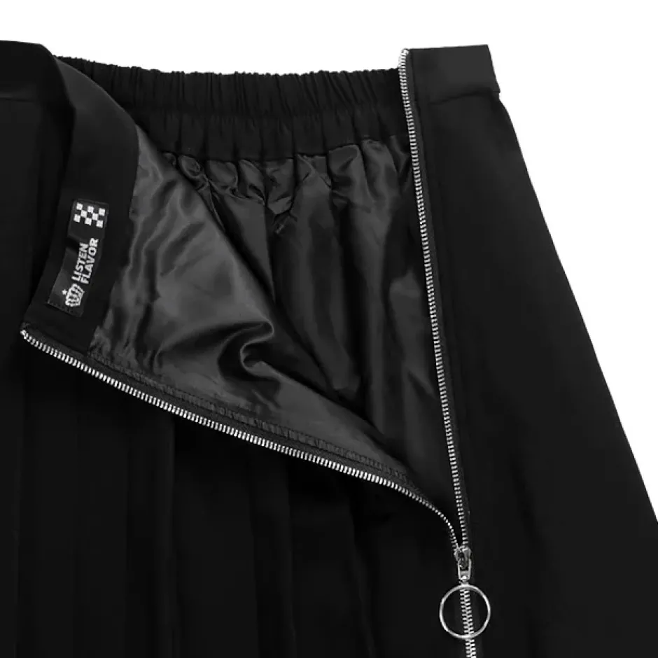 LISTEN FLAVOR Asymmetrical Pleated Skirt Hot