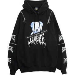 Jackets & Hoodies>LISTEN FLAVOR Bandage Bear Shoulder Zip 2-Way Hoodie