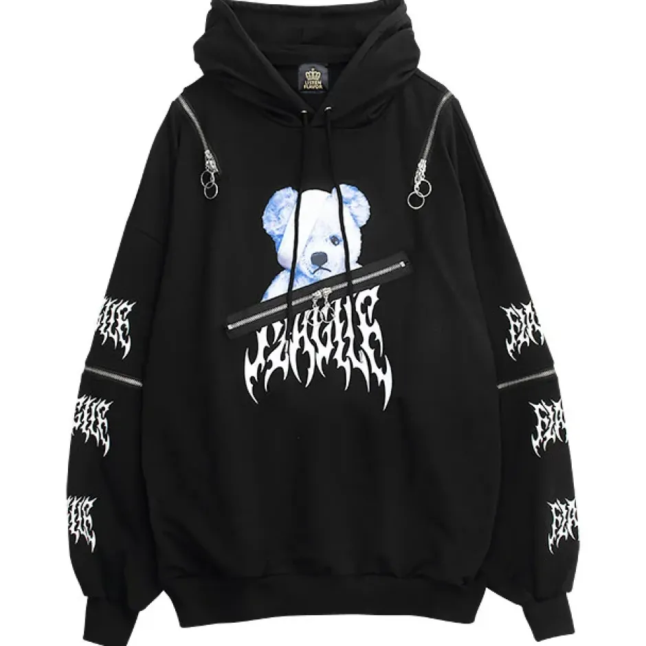 Jackets & Hoodies>LISTEN FLAVOR Bandage Bear Shoulder Zip 2-Way Hoodie