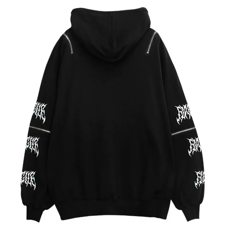 Jackets & Hoodies>LISTEN FLAVOR Bandage Bear Shoulder Zip 2-Way Hoodie