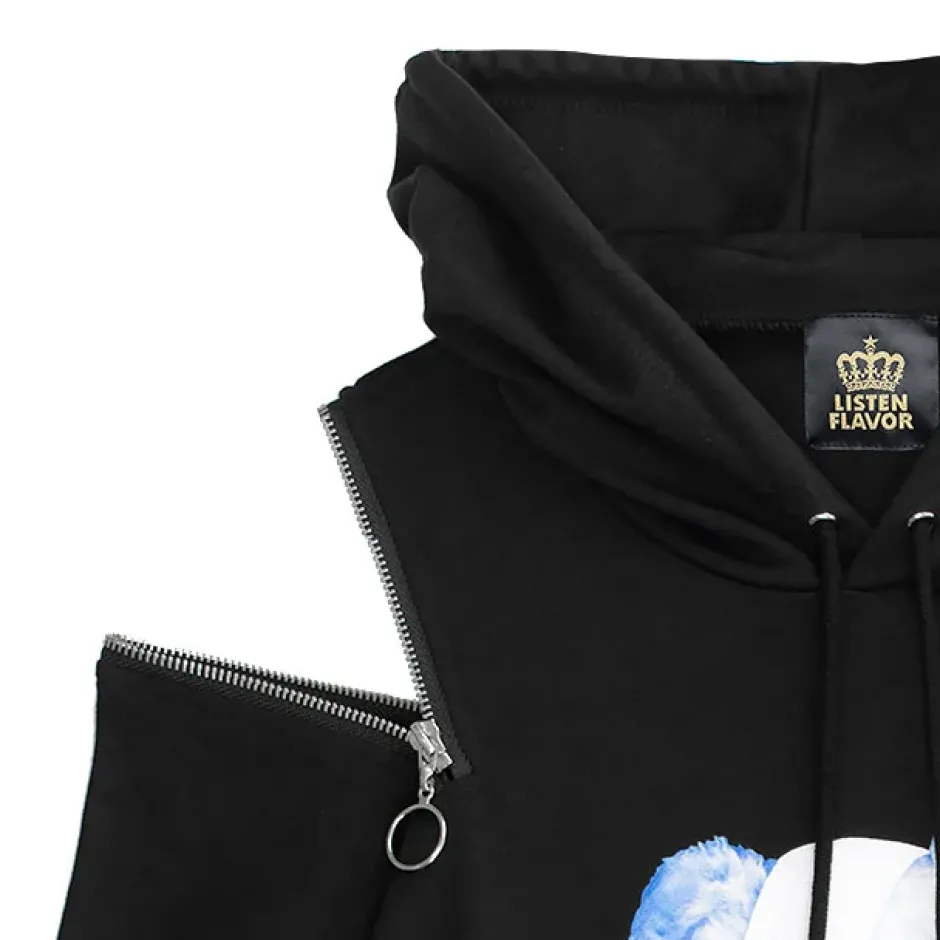 Jackets & Hoodies>LISTEN FLAVOR Bandage Bear Shoulder Zip 2-Way Hoodie