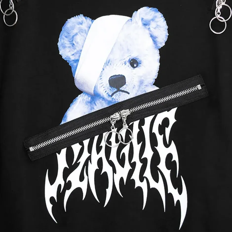 Jackets & Hoodies>LISTEN FLAVOR Bandage Bear Shoulder Zip 2-Way Hoodie