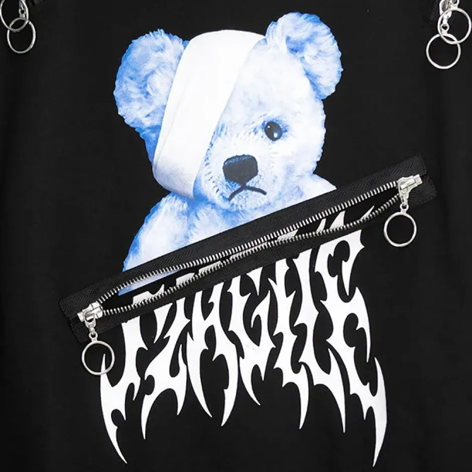 Jackets & Hoodies>LISTEN FLAVOR Bandage Bear Shoulder Zip 2-Way Hoodie