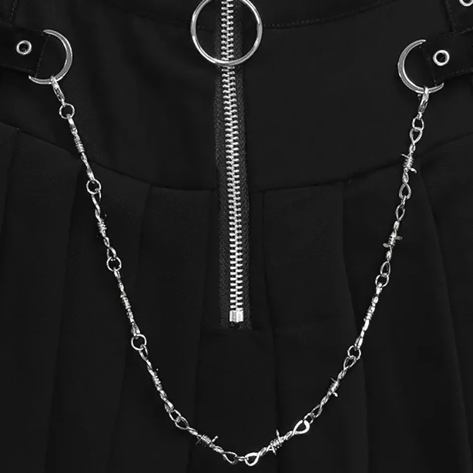Bottoms>LISTEN FLAVOR Barbed Wire Chain Pleated Skirt