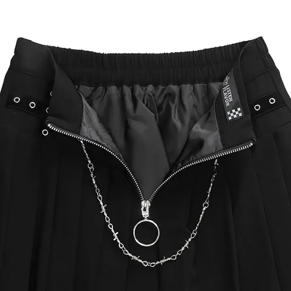 Bottoms>LISTEN FLAVOR Barbed Wire Chain Pleated Skirt