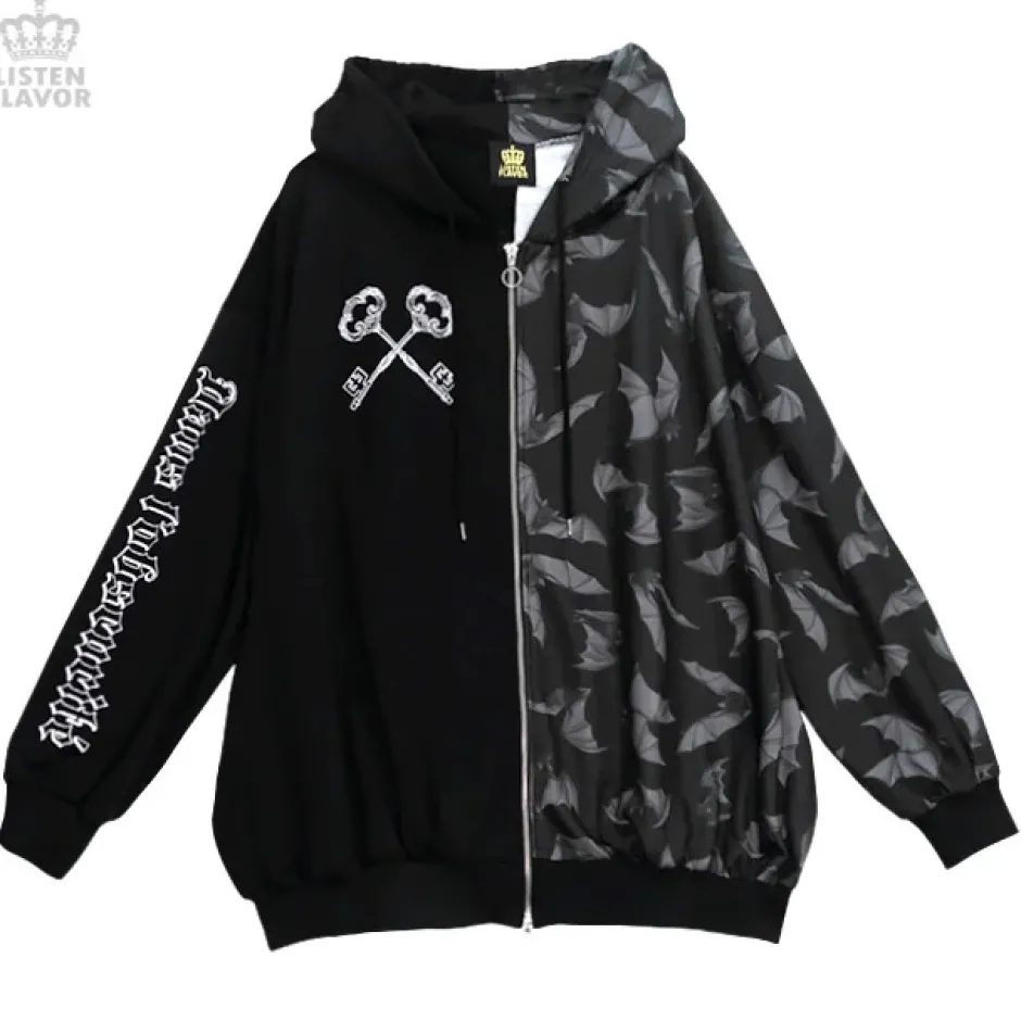 LISTEN FLAVOR Bat Double Zipper Hoodie Clearance