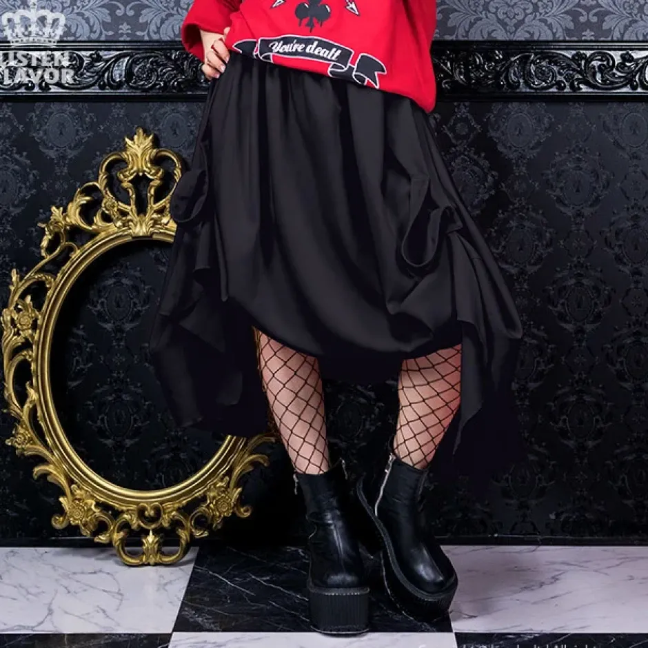 Bottoms>LISTEN FLAVOR Bat Hemline Maxi Skirt