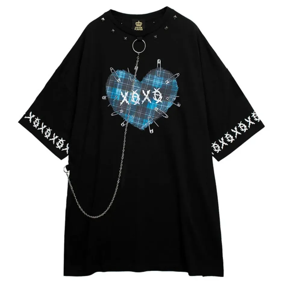 Tops>LISTEN FLAVOR Binding Kiss Hug Big Top with Chain