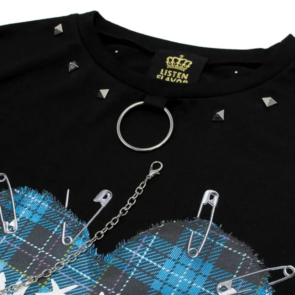 Tops>LISTEN FLAVOR Binding Kiss Hug Big Top with Chain