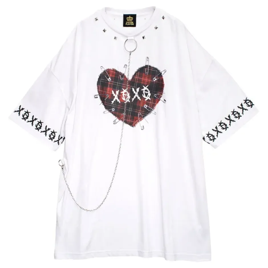 Tops>LISTEN FLAVOR Binding Kiss Hug Big Top with Chain