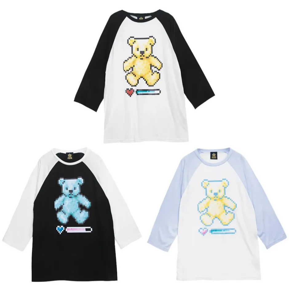Tops>LISTEN FLAVOR 8-Bit Bear Raglan Top