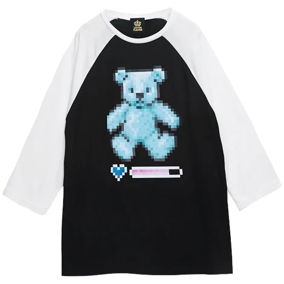 Tops>LISTEN FLAVOR 8-Bit Bear Raglan Top
