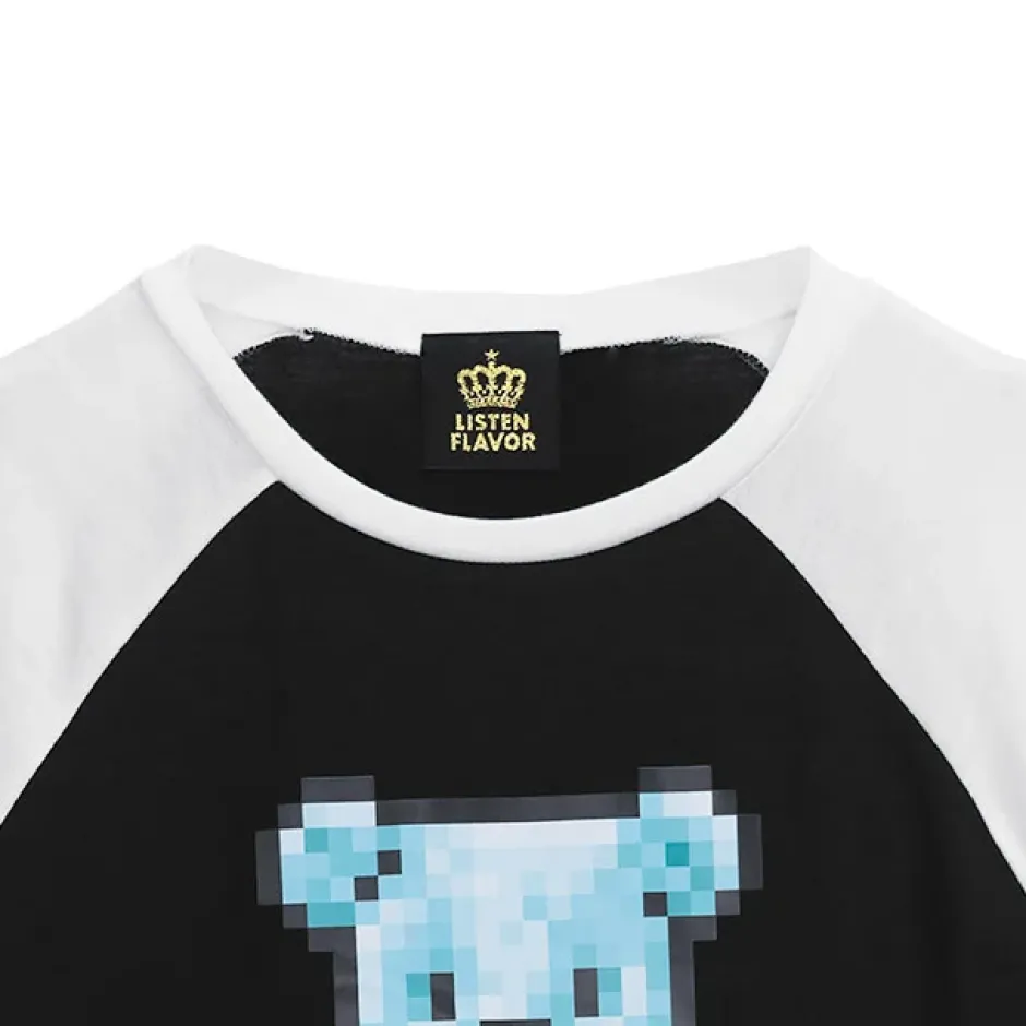 Tops>LISTEN FLAVOR 8-Bit Bear Raglan Top