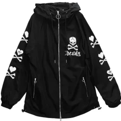 Jackets & Hoodies>LISTEN FLAVOR Black 8-Bit Skull Anorak Jacket