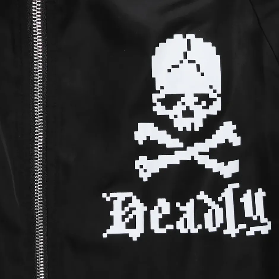 Jackets & Hoodies>LISTEN FLAVOR Black 8-Bit Skull Anorak Jacket