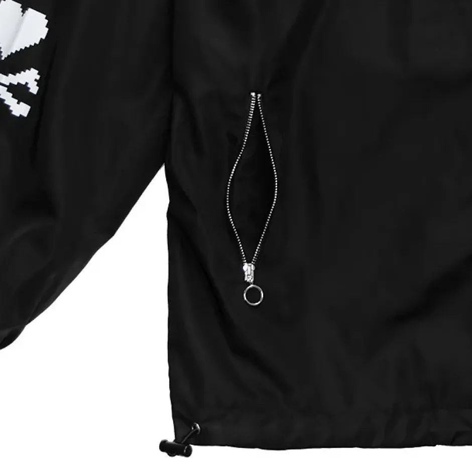 Jackets & Hoodies>LISTEN FLAVOR Black 8-Bit Skull Anorak Jacket