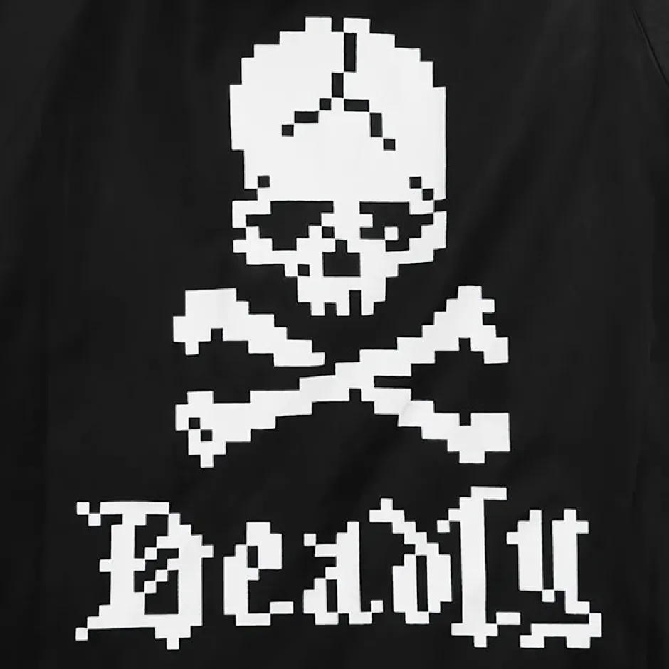 Jackets & Hoodies>LISTEN FLAVOR Black 8-Bit Skull Anorak Jacket