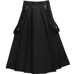 Bottoms>LISTEN FLAVOR Black Cargo Long Skirt
