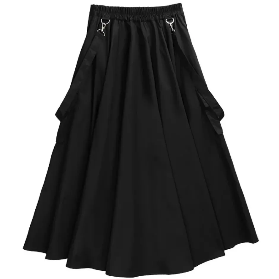 Bottoms>LISTEN FLAVOR Black Cargo Long Skirt