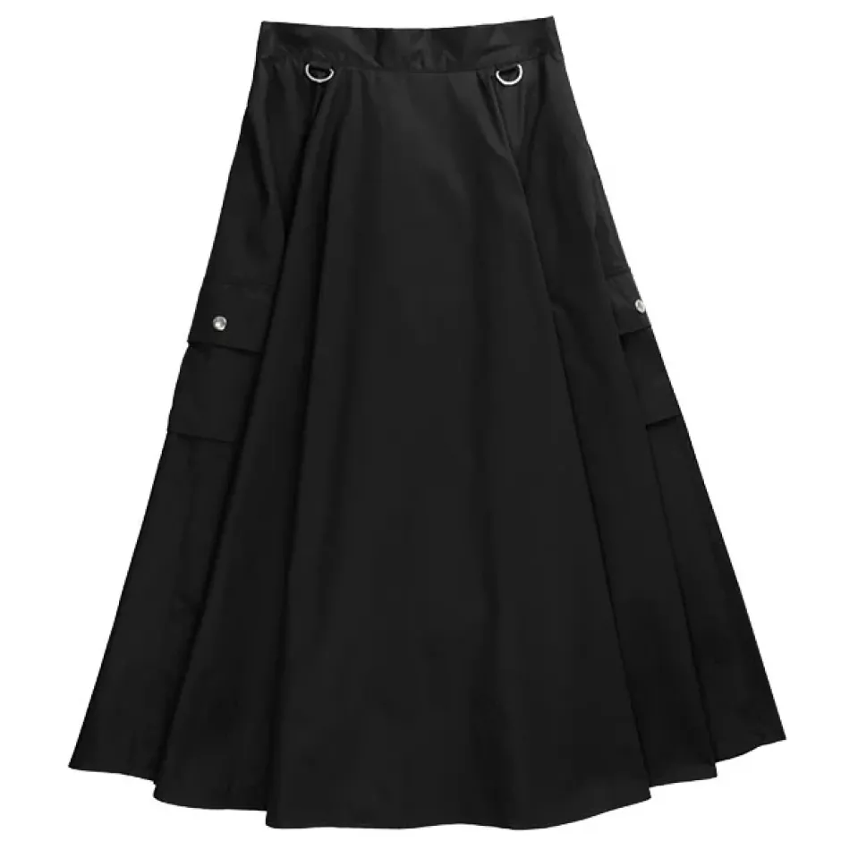 Bottoms>LISTEN FLAVOR Black Cargo Long Skirt