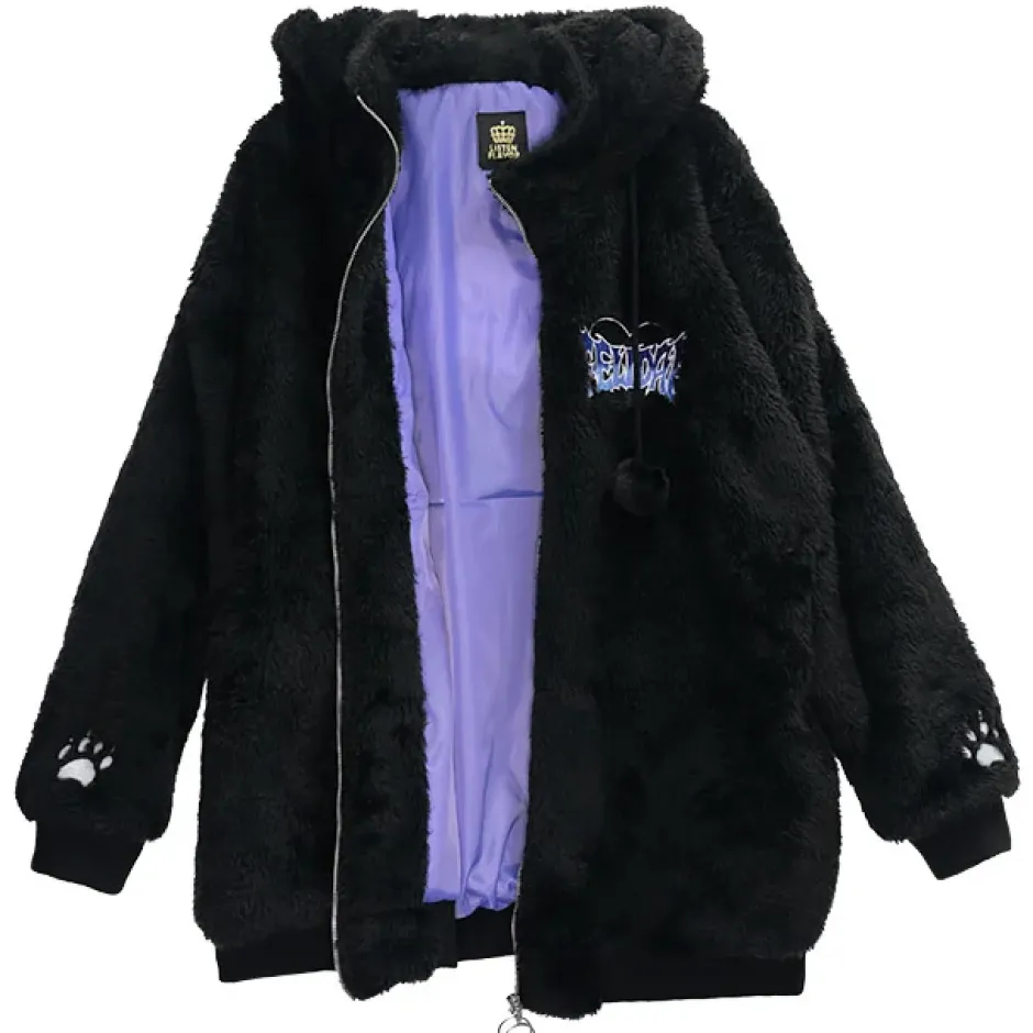 LISTEN FLAVOR Black Cat Ear Cat Paw Boa Blouson Outlet