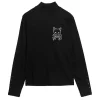 LISTEN FLAVOR Black Cat Studded Ribbed Top Best