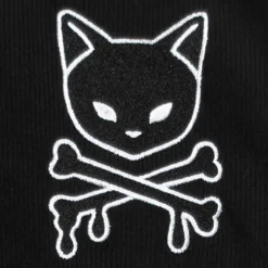 LISTEN FLAVOR Black Cat Studded Ribbed Top Best