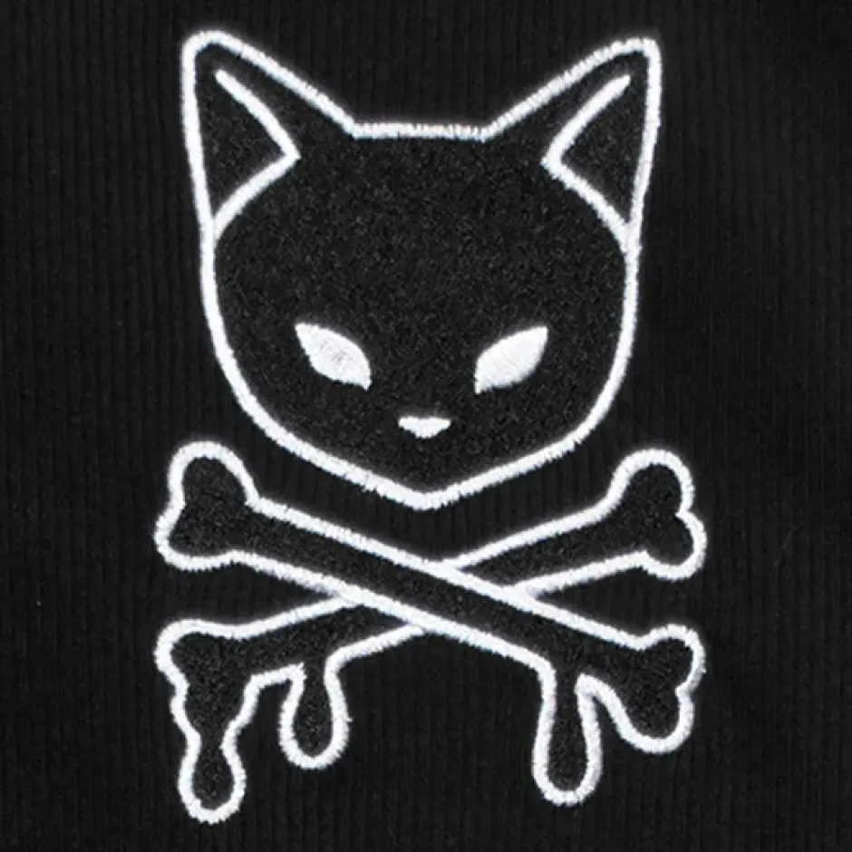LISTEN FLAVOR Black Cat Studded Ribbed Top Best