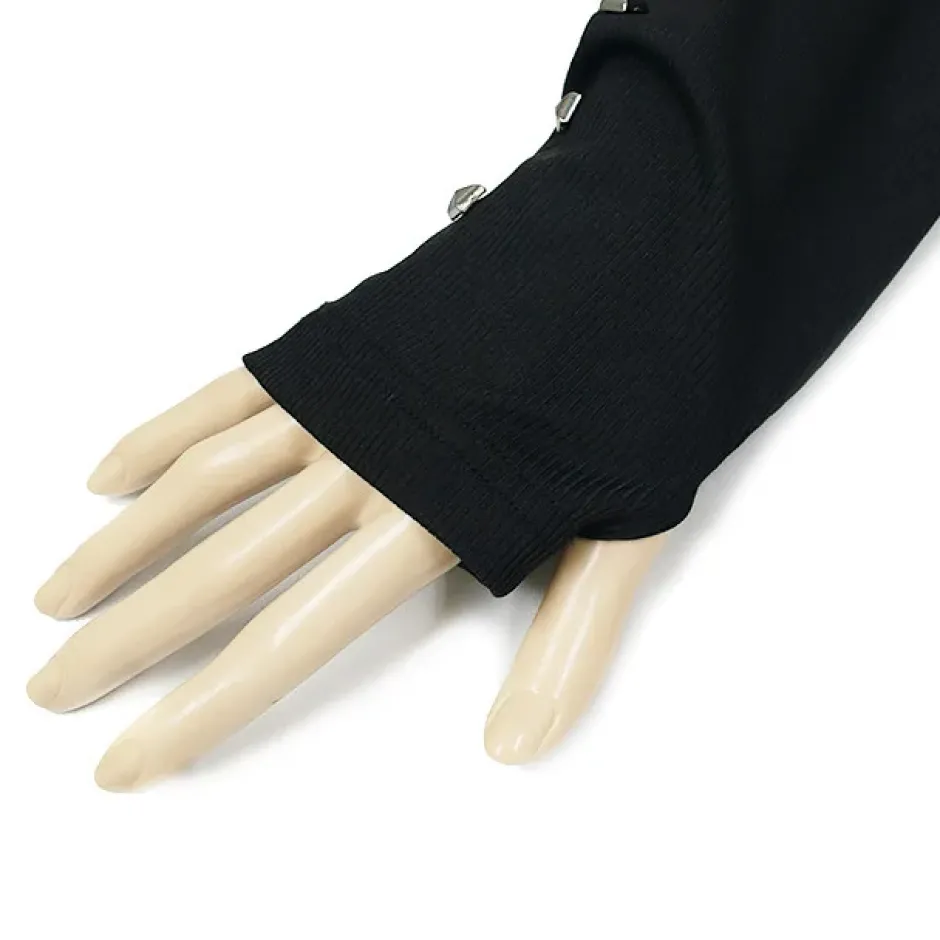 LISTEN FLAVOR Black Cat Studded Ribbed Top Best