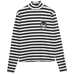 LISTEN FLAVOR Black Cat Studded Ribbed Top Best