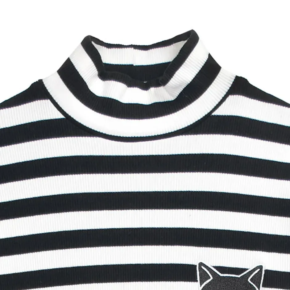 LISTEN FLAVOR Black Cat Studded Ribbed Top Best