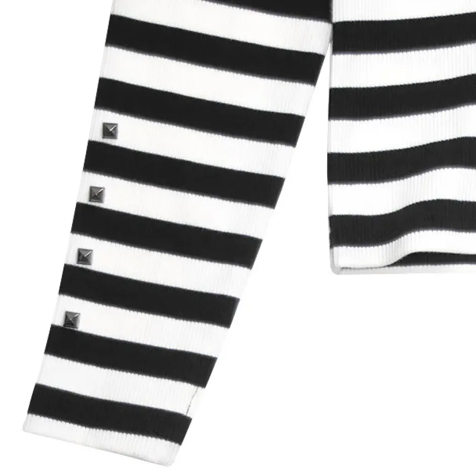 LISTEN FLAVOR Black Cat Studded Ribbed Top Best