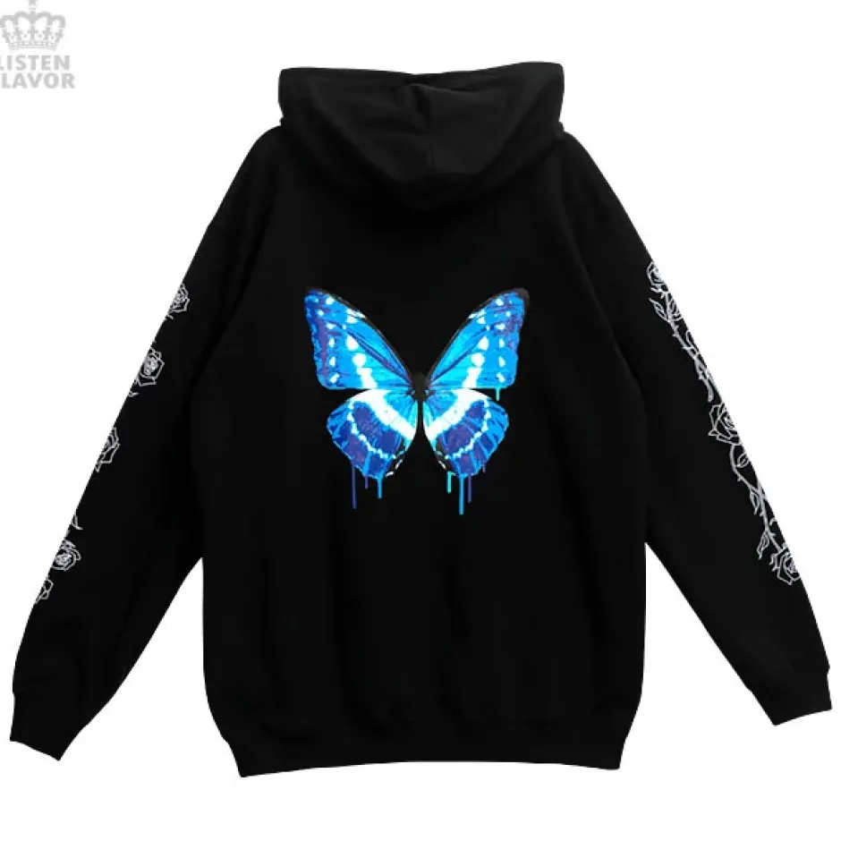 LISTEN FLAVOR Black Cypris Morpho Zip Hoodie Sale