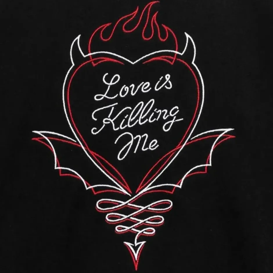 Jackets & Hoodies>LISTEN FLAVOR Black Devil Heart Leather Sleeve Sutajan